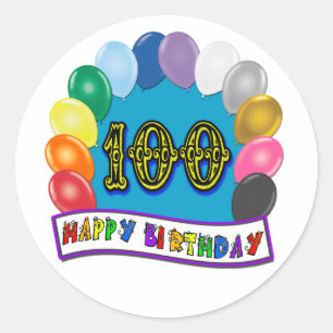 100th Birthday Gifts with Assorted Balloons Design Classic Round Sticker