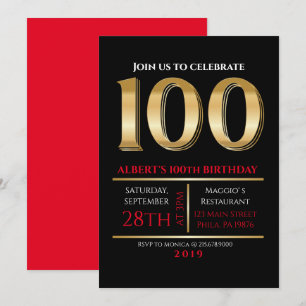 100th Birthday Gold Black Party Invitation