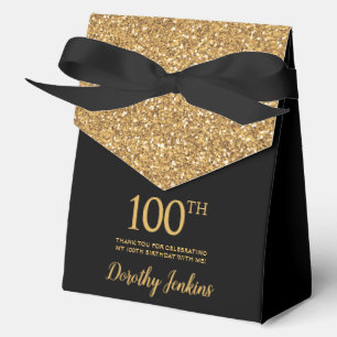 100th Birthday Gold Glitter Thank You Favor Box