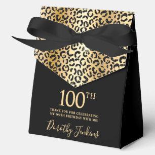 100th Birthday Gold Leopard Print Thank You  Favor Box