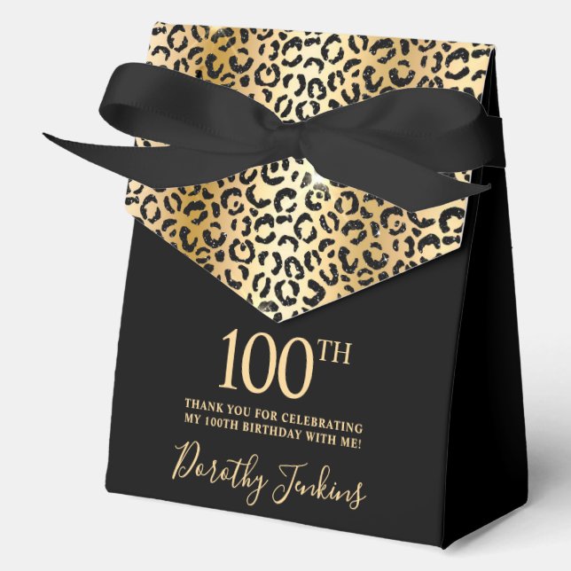 100th Birthday Gold Leopard Print Thank You  Favor Box (Front)
