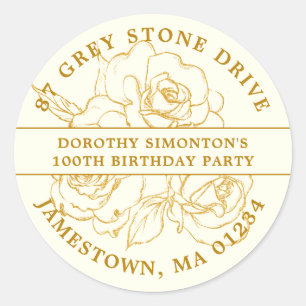 100th Birthday Gold Rose Return Address Label