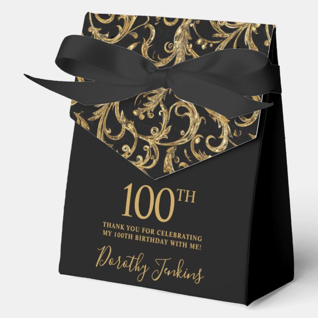 100th Birthday Gold Swirls Thank You  Favor Box (Front)