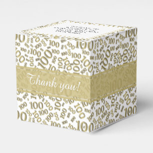 100th Birthday Gold/White Random Number Pattern Favor Box