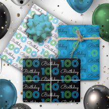 100th Birthday Green Blue Wrapping Paper Sheets