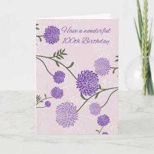 100th Birthday Greeting Card With Purple Flowers