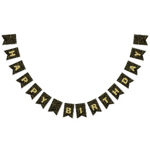 100th Birthday Happy Birthday Bold Gold And Black Bunting Flags