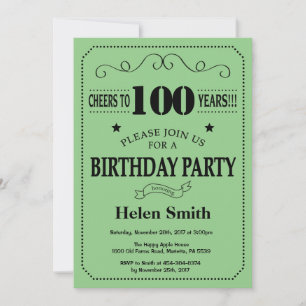 100th Birthday Invitation Black and Green