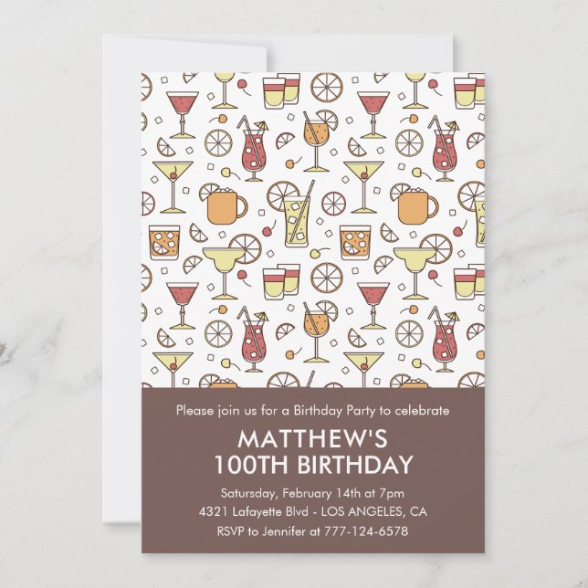 100th birthday invitation Cocktail Pattern  (Front)