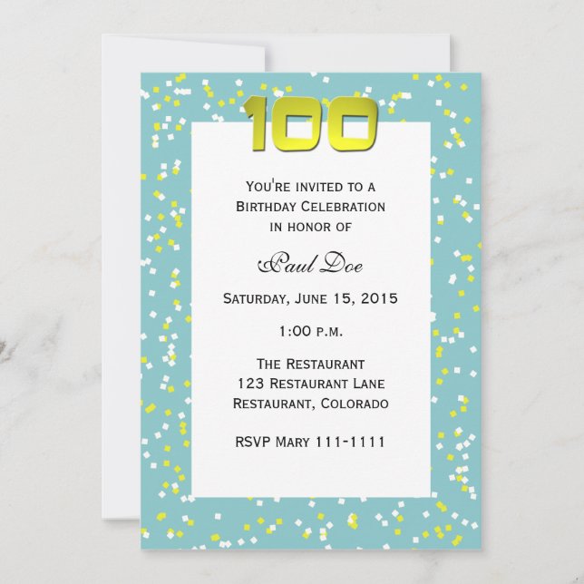 100th Birthday Invitation Confetti (Front)