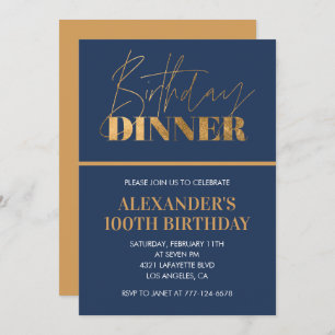 100th birthday invitation Dinner Gold Navy