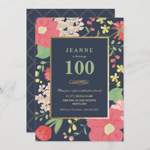 100th Birthday Invitation - Gold, Elegant Floral