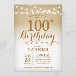 100th Birthday Invitation Gold String Lights