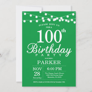 100th Birthday Invitation Green