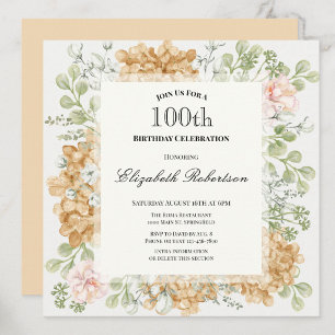 100th Birthday Invitation in Elegant Autumn Colors
