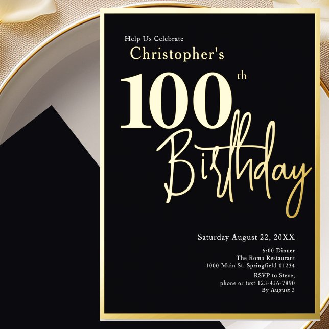 100th Birthday Invitation Modern Gold Foil (Creator Uploaded)
