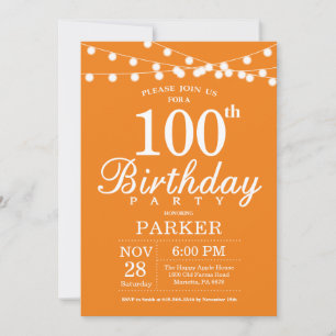 100th Birthday Invitation Orange