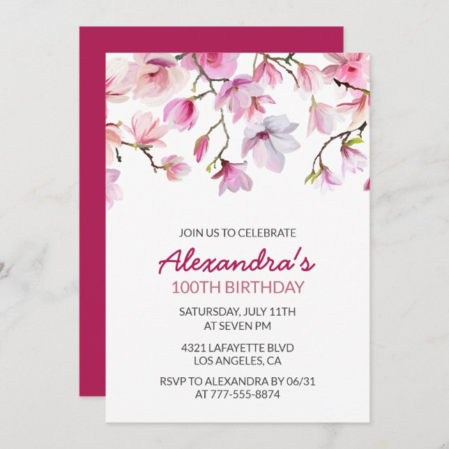 100th birthday invitation Watercolor Floral Simple (Front/Back)