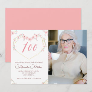 100th birthday invitations Boho Floral Photo