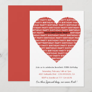 100th birthday invitations Typography Red Black