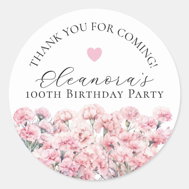 100th Birthday January Birth Flower Custom Favor Classic Round Sticker (Front)