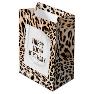 100th Birthday Leopard Fur Print  Medium Gift Bag