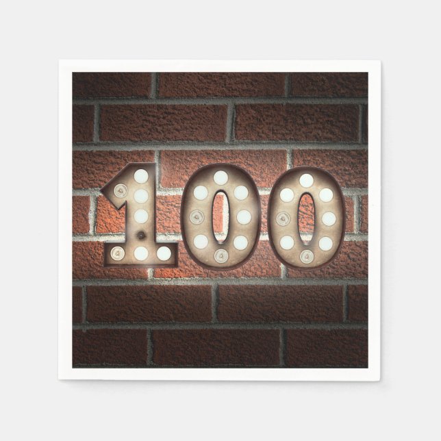 100th birthday marquee sign on brick wall napkin (Front)