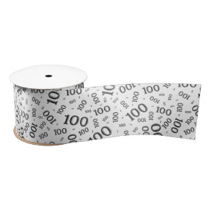 100th Birthday Modern Number Pattern Black/White Satin Ribbon