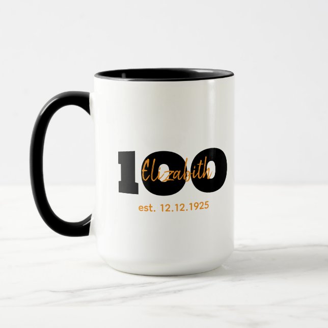 100th Birthday Mug,Milestone Gift,Name & Date Mug (Left)