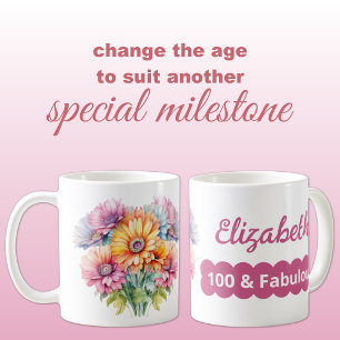 100th birthday name gerbera flowers pink coffee mug