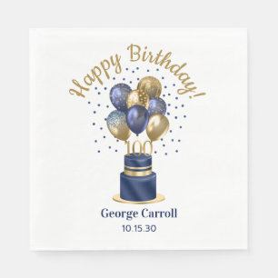 100th Birthday Navy Blue Balloon Cake Napkin