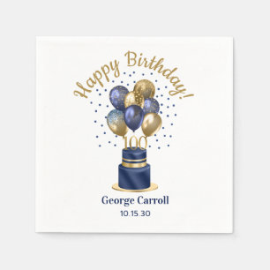 100th Birthday Navy Blue Balloon Cake Napkin