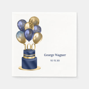 100th Birthday Navy Blue Balloon Cake Napkin