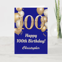 100th Birthday Navy Blue Gold Balloons Confetti
