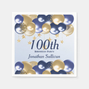 100th Birthday Navy Gold Balloons Party Napkin