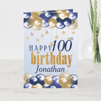 100th Birthday Navy Gold Glitter Card