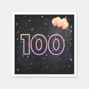 100th Birthday Neon Sign On Black Napkins