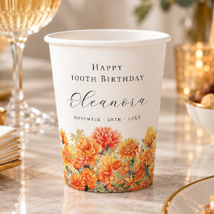 100th Birthday November Birth Flower Chrysanthemum Paper Cups
