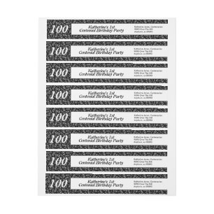 100th Birthday Number Pattern Black Return Address Wrap Around Label