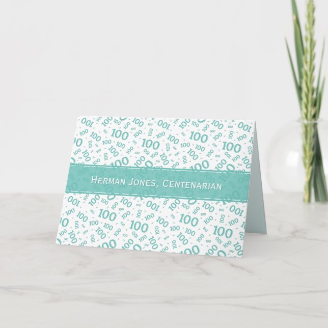 100th Birthday Number Pattern Teal and White Card (Front)