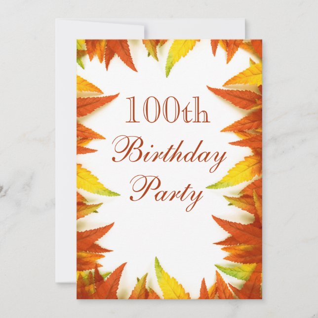 100th Birthday Party Autumn/Fall Leaves Invitation (Front)