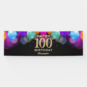 100th Birthday Party Black and Gold Balloons Banner