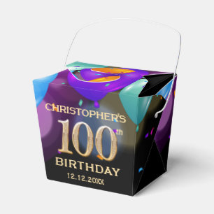 100th Birthday Party Black and Gold Balloons Favor Box