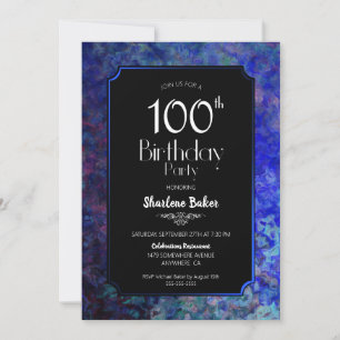 100th Birthday Party Black with Blue Border Invitation