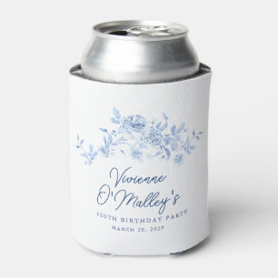 100th Birthday Party Blue Rose Floral Custom Can Cooler