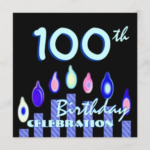 100th Birthday Party Blue Striped Candles Invitation