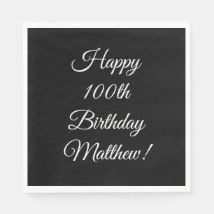 100th Birthday Party Celebration Black Napkin