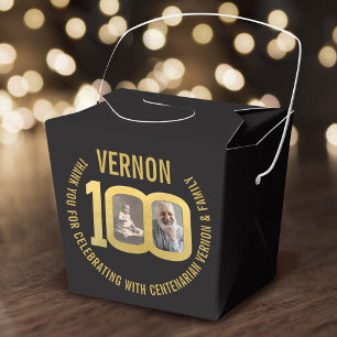 100th Birthday party custom photo favor black gold Box