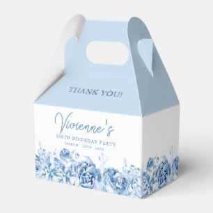 100th Birthday Party Dusty Blue Rose Floral Favor Box