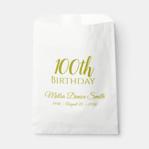 100th Birthday Party Favour Bags Personalized